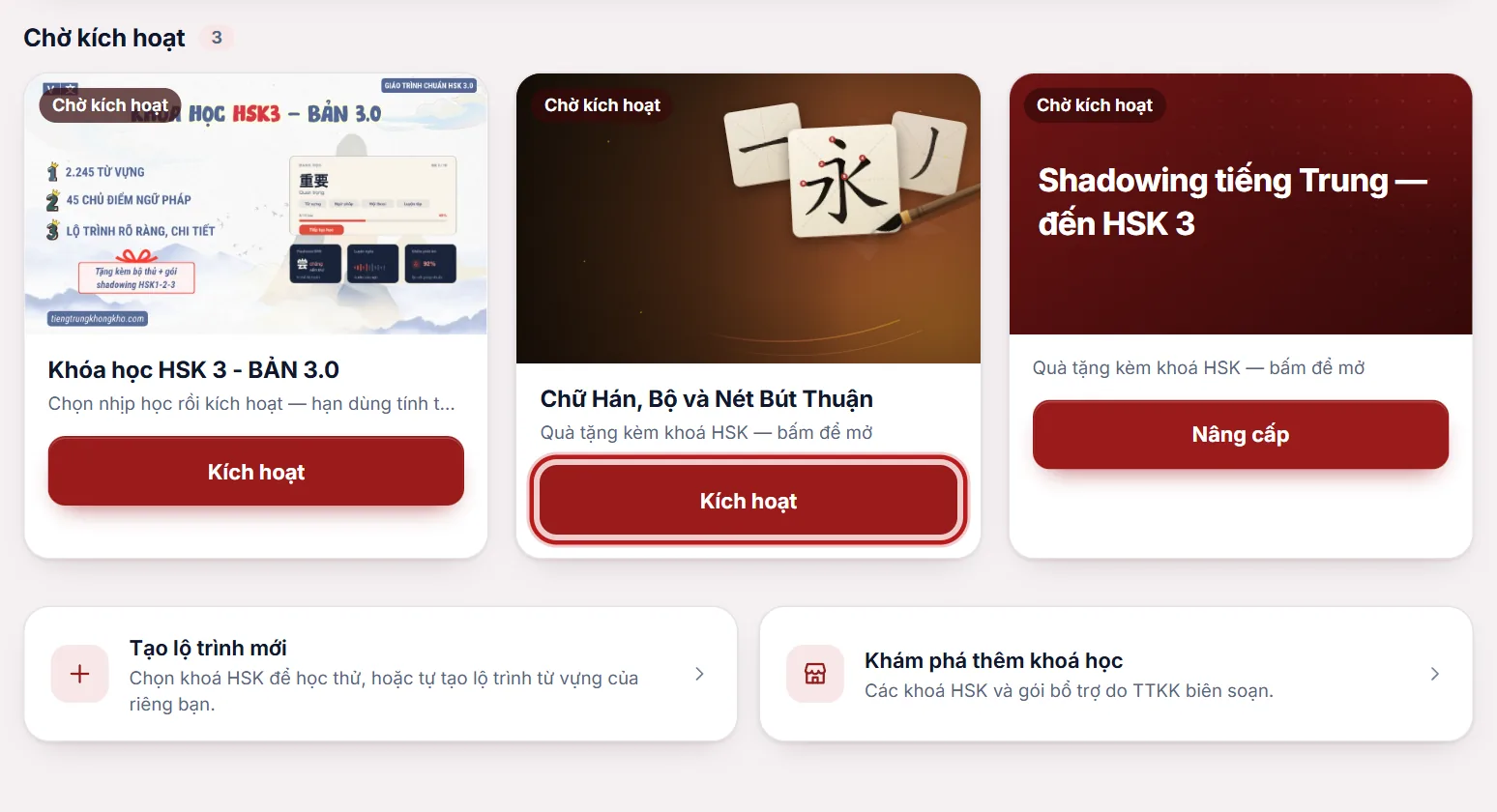 Khoá đang chờ, nút Kích hoạt được khoanh