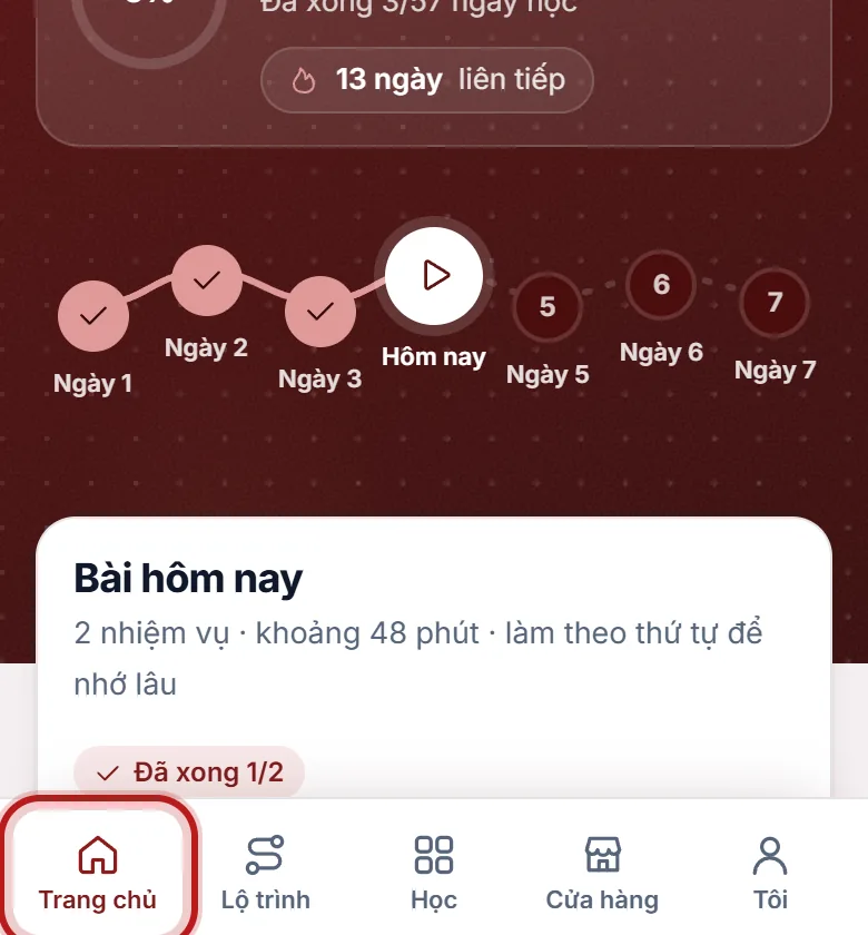 Nút Trang chủ trên thanh dưới được khoanh