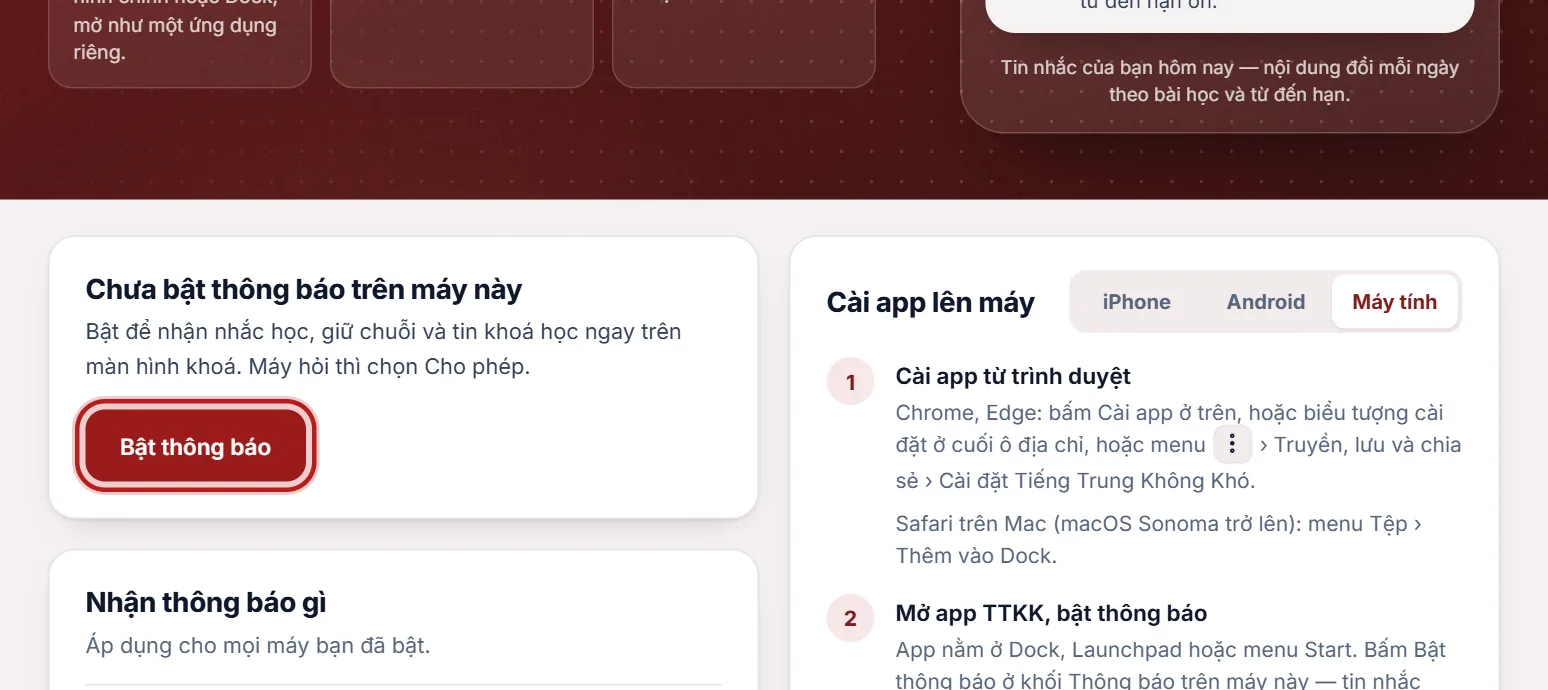 Nút Bật thông báo được khoanh