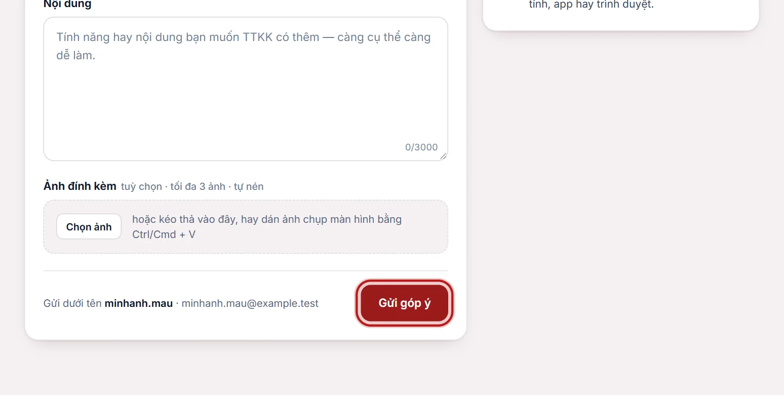 Nút Gửi góp ý được khoanh