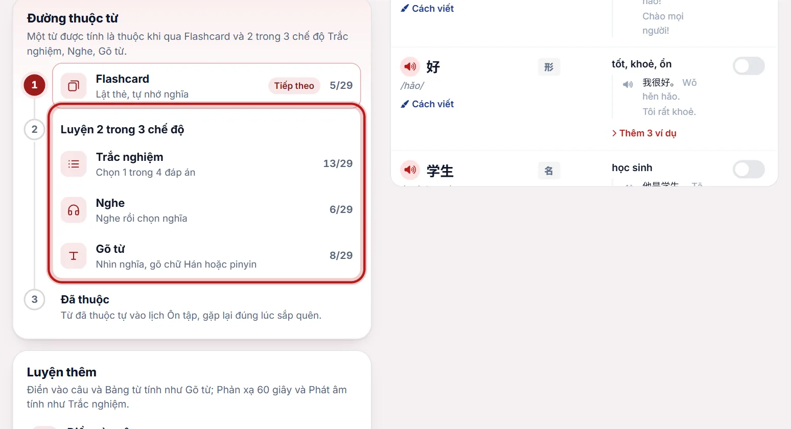 Đường thuộc từ với bốn chế độ được khoanh