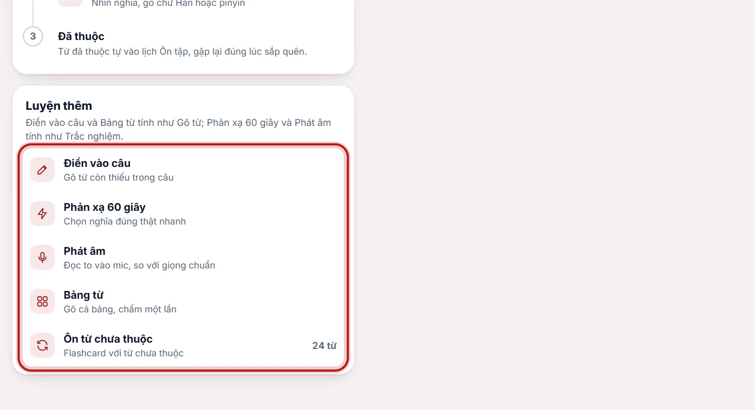 Các chế độ luyện thêm được khoanh