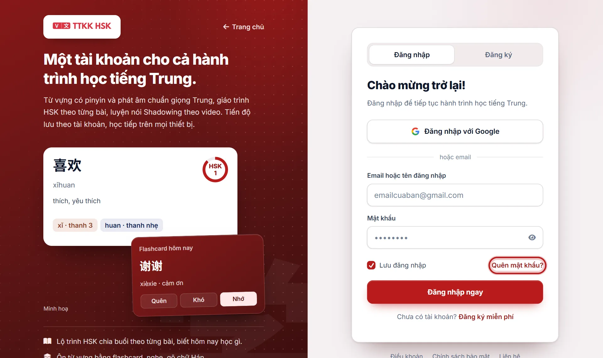 Trang đăng nhập, liên kết Quên mật khẩu được khoanh