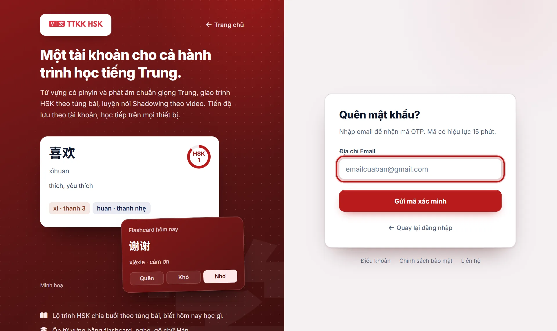 Ô nhập email đã đăng ký được khoanh