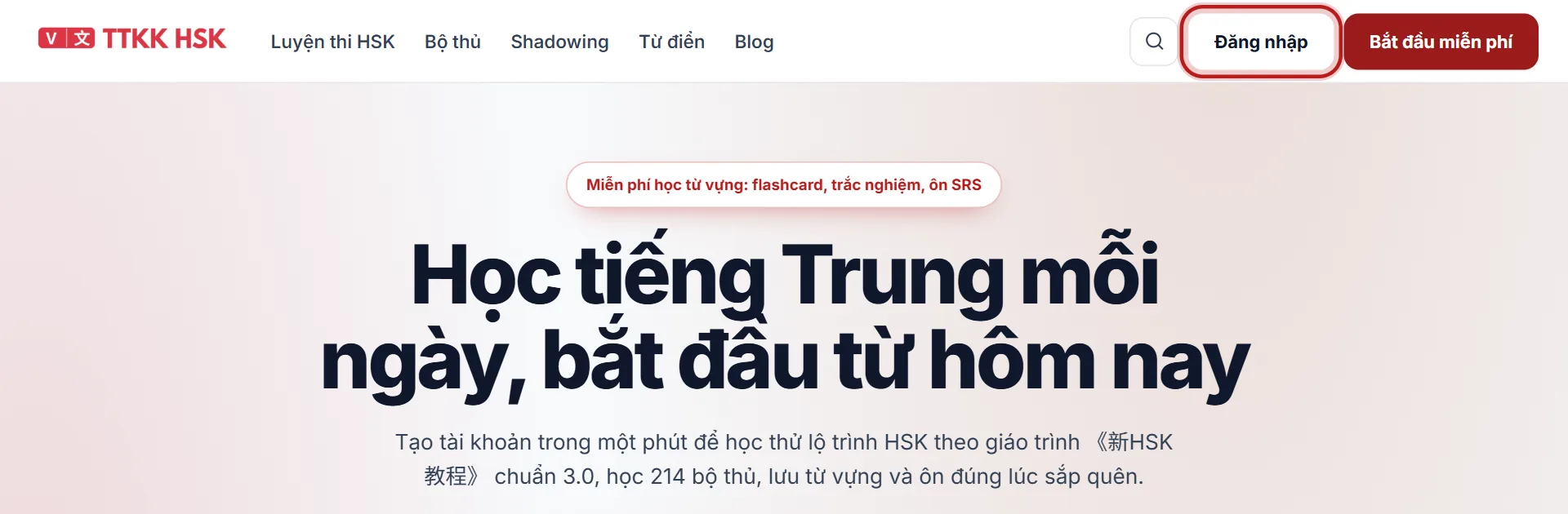 Nút Đăng nhập ở góc trên được khoanh